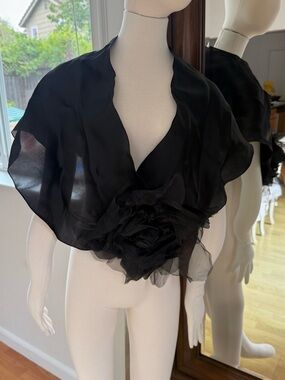 Ilana Wolf Silk Black Scarf Wrap with Flower